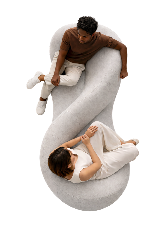 Couple on infinity couch, overhead view